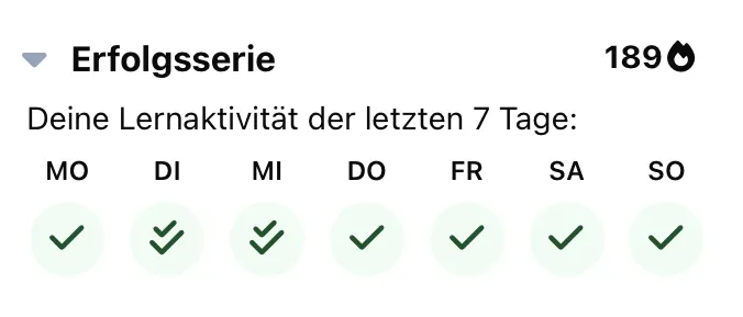 Streak-Anzeige mit Flammen-Symbolen für tägliches Lernen