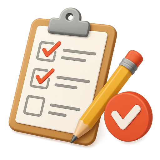 3D-Klemmbrett mit Checkliste und Stift als Symbol für Lern-Accountability