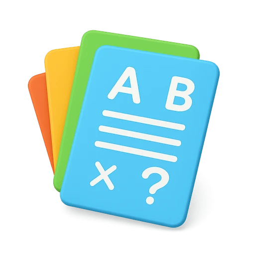 3D-Karteikarten in verschiedenen Farben für Spaced Repetition und Leitner-System