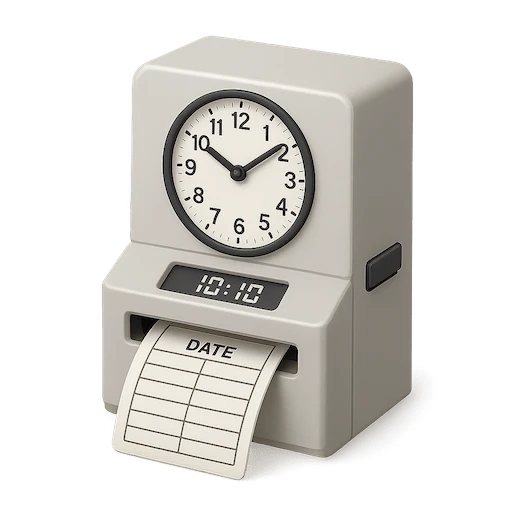 3D-Stechuhr mit Datumsstempel als Symbol für Zeitmanagement im Werkstudium